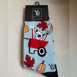 🧦 YO Sox Men’s Novelty Socks Koala Wheelbarrow Fall Leaves Pumpkins NWT